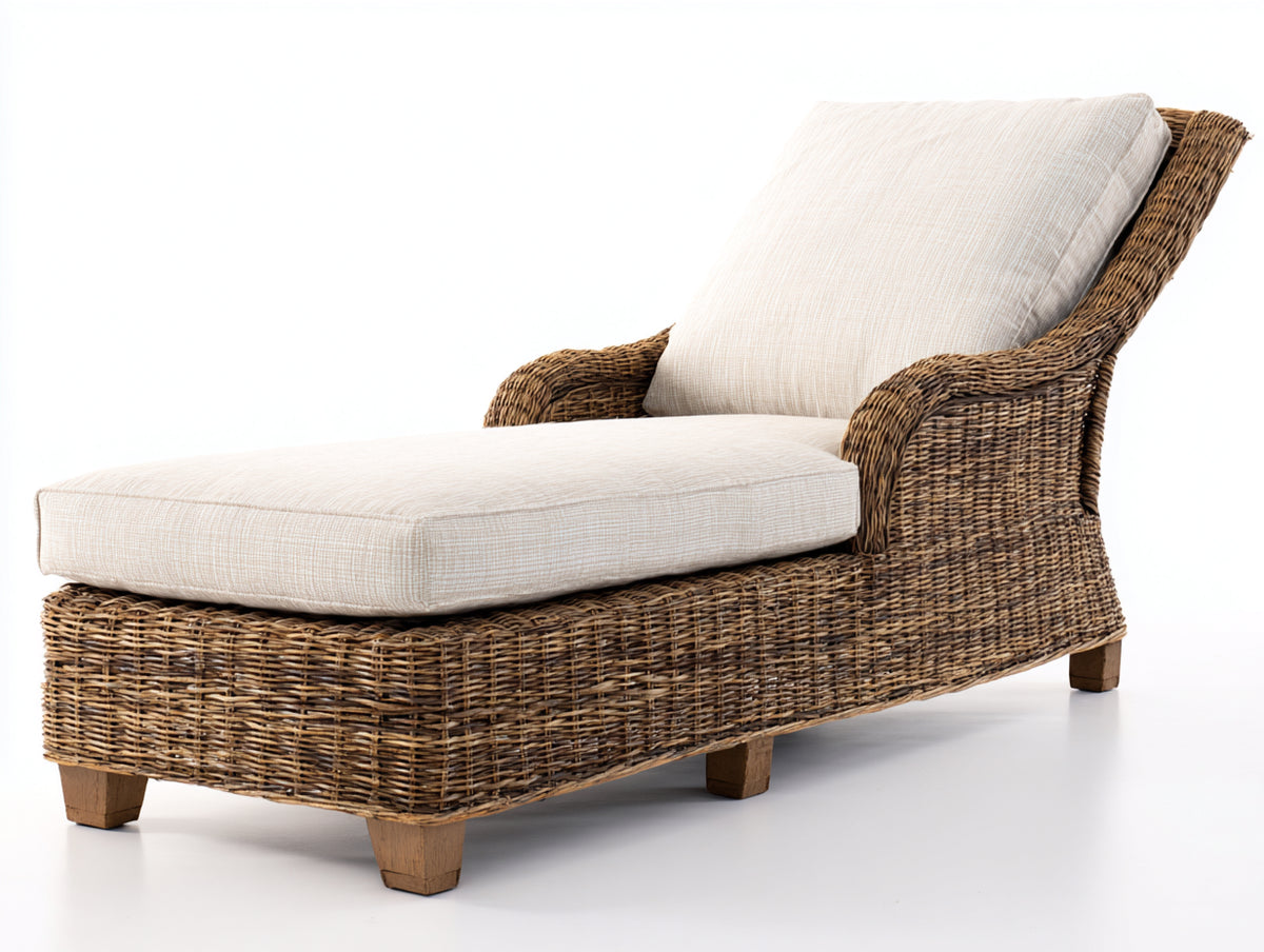 Lettino prendisole - Rattan-Tessuto - 185x83x90 cm - Marrone-Beige - Stile classico