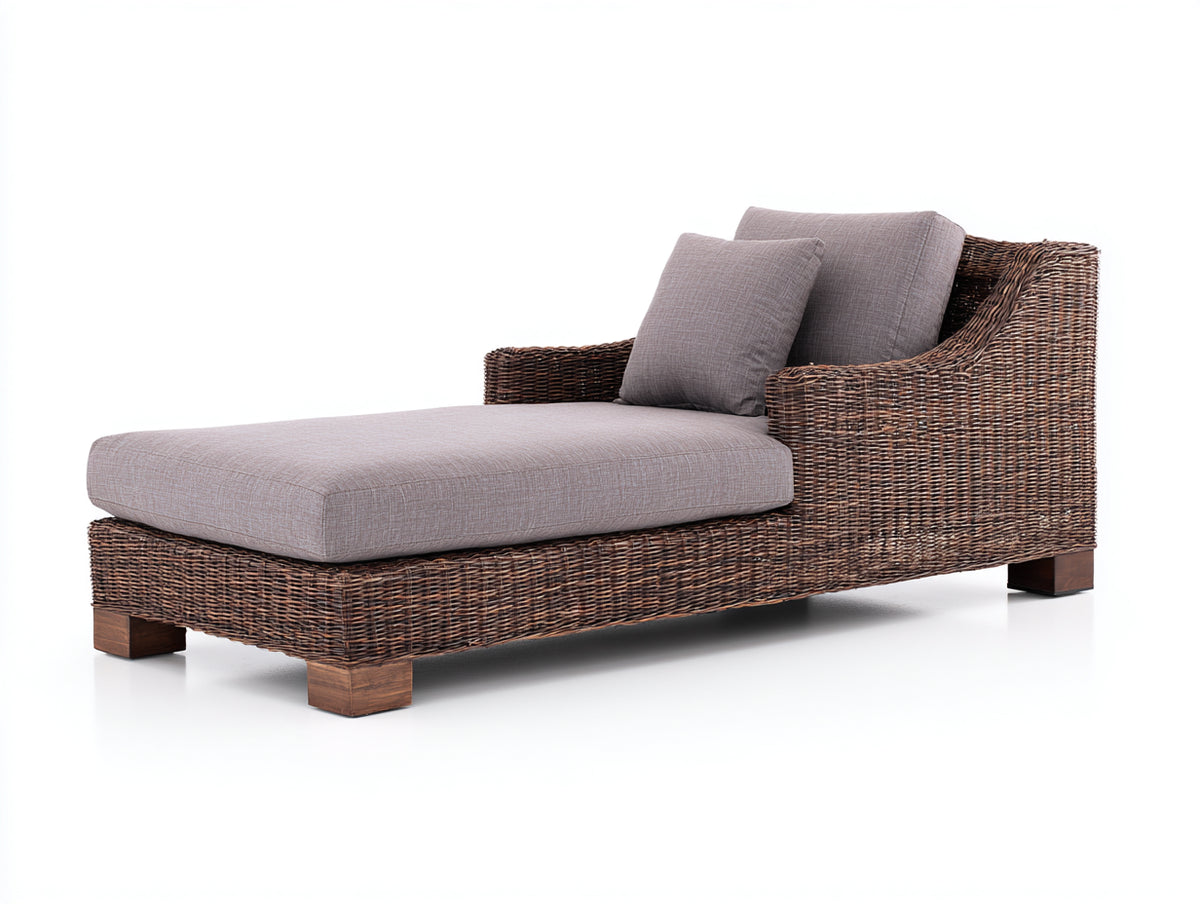 Lettino prendisole - Rattan-Tessuto - 188x86x88 cm - Marrone scuro-Grigio - Stile naturale