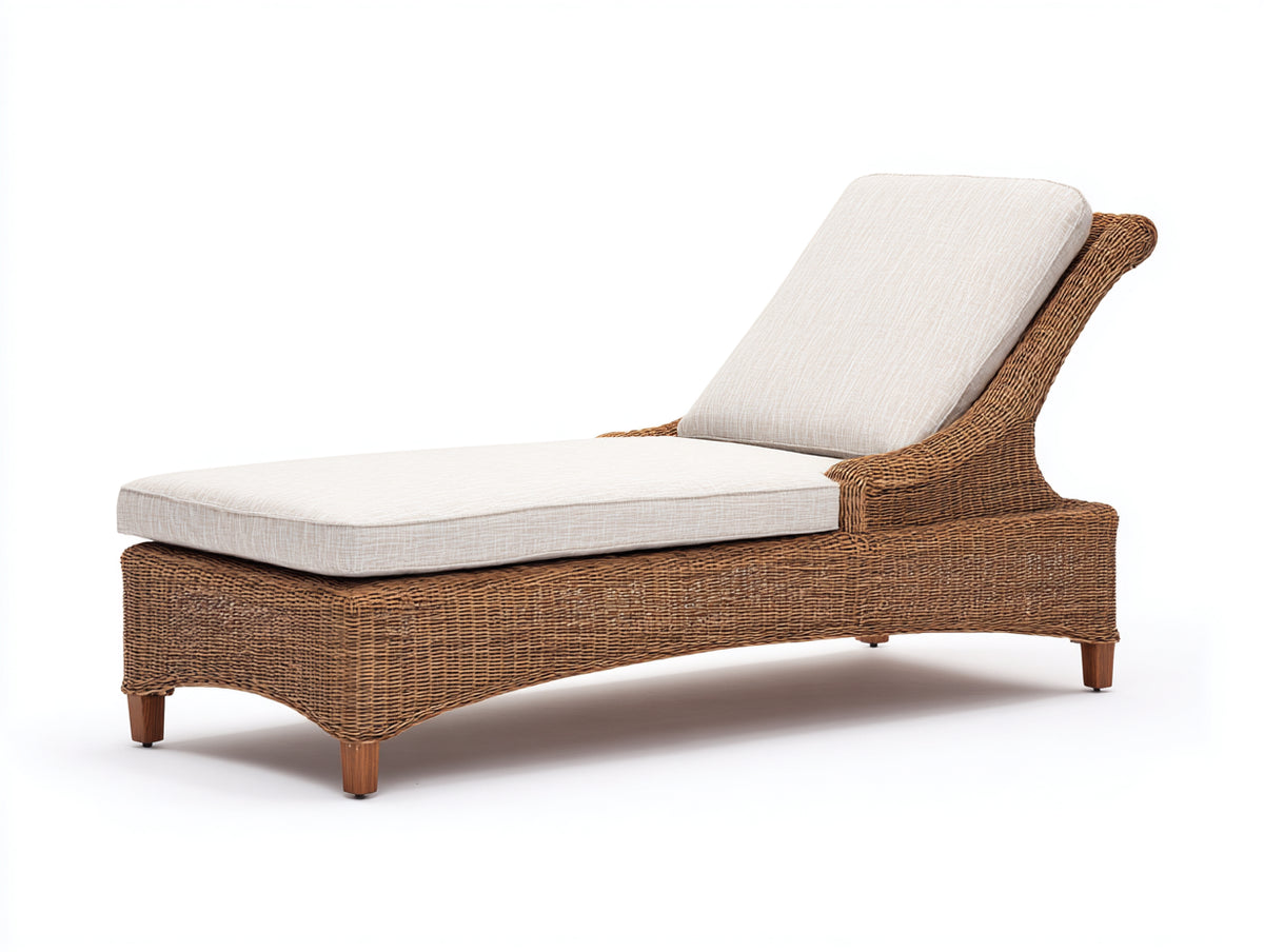 Lettino prendisole - Rattan-Tessuto - 195x79x88 cm - Marrone chiaro-Beige - Stile naturale