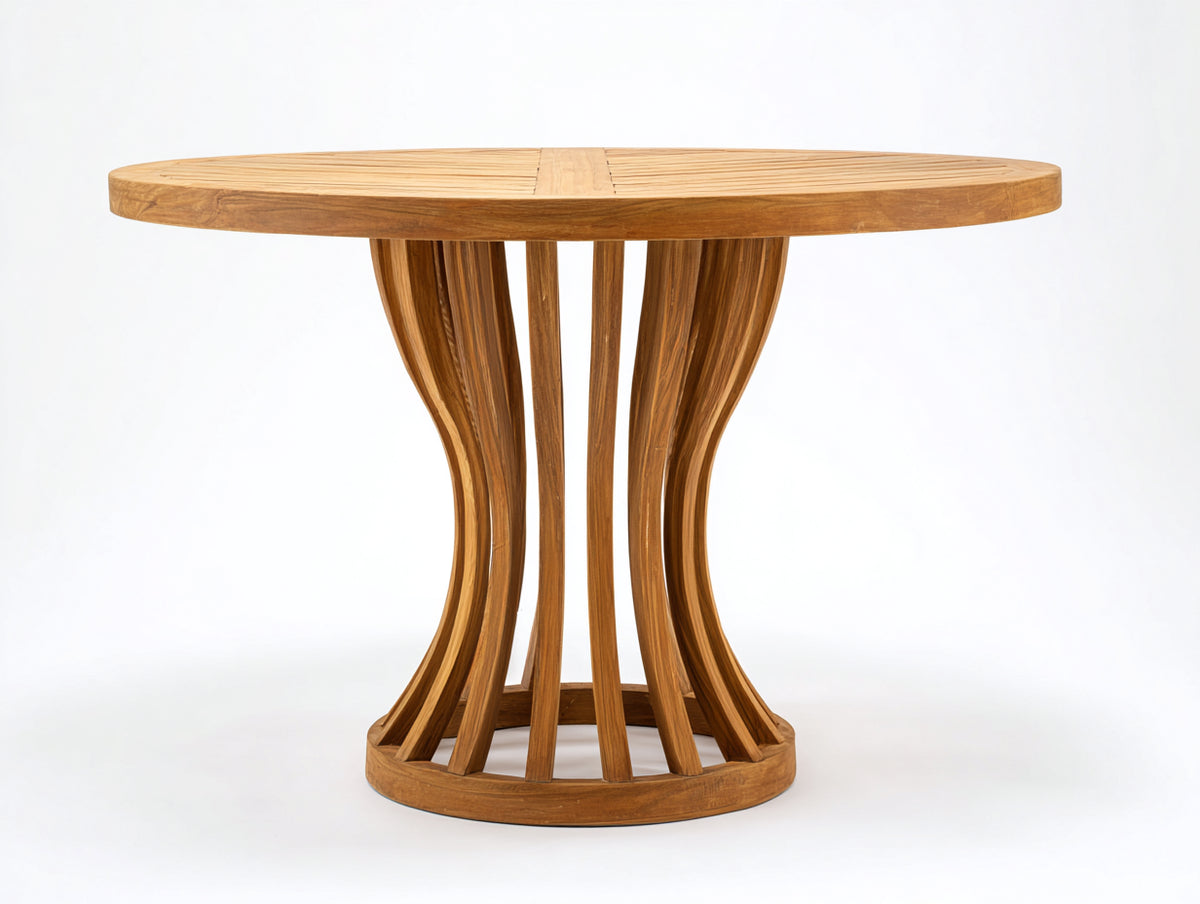 Tavolo da giardino - Legno - 130x130x75 cm - Marrone miele - Stile moderno scultoreo