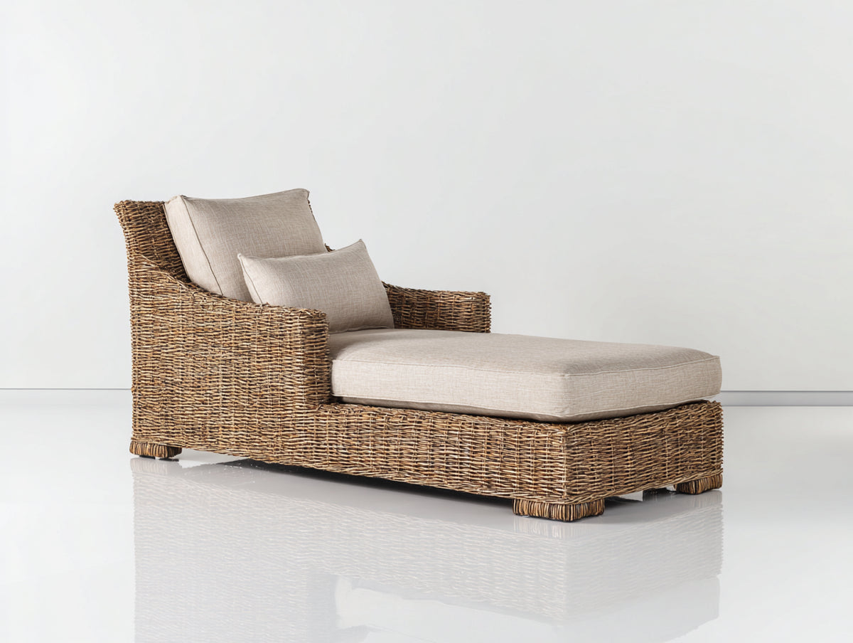 Lettino prendisole - Rattan-Tessuto - 192x88x82 cm - Naturale-Beige - Stile contemporaneo