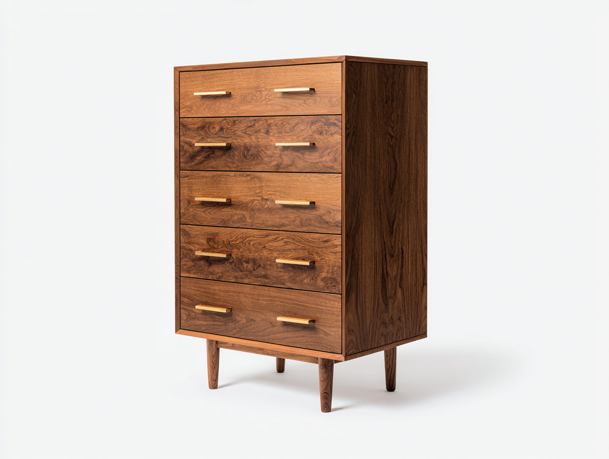 Cassettiera - Legno - 82x44x121 cm - Marrone noce - Mid-century moderno