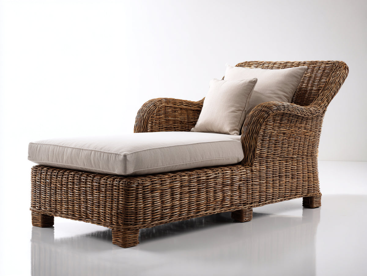Lettino prendisole - Rattan-Tessuto - 188x84x91 cm - Marrone-Beige - Stile classico