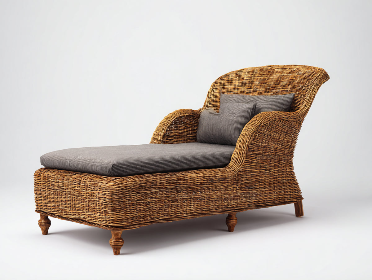 Lettino prendisole - Rattan-Tessuto - 178x82x92 cm - Marrone-Grigio - Stile classico