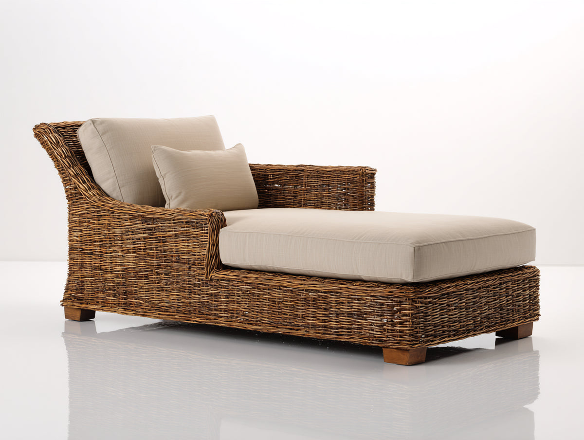 Lettino prendisole - Rattan-Tessuto - 190x90x84 cm - Marrone-Beige - Stile naturale