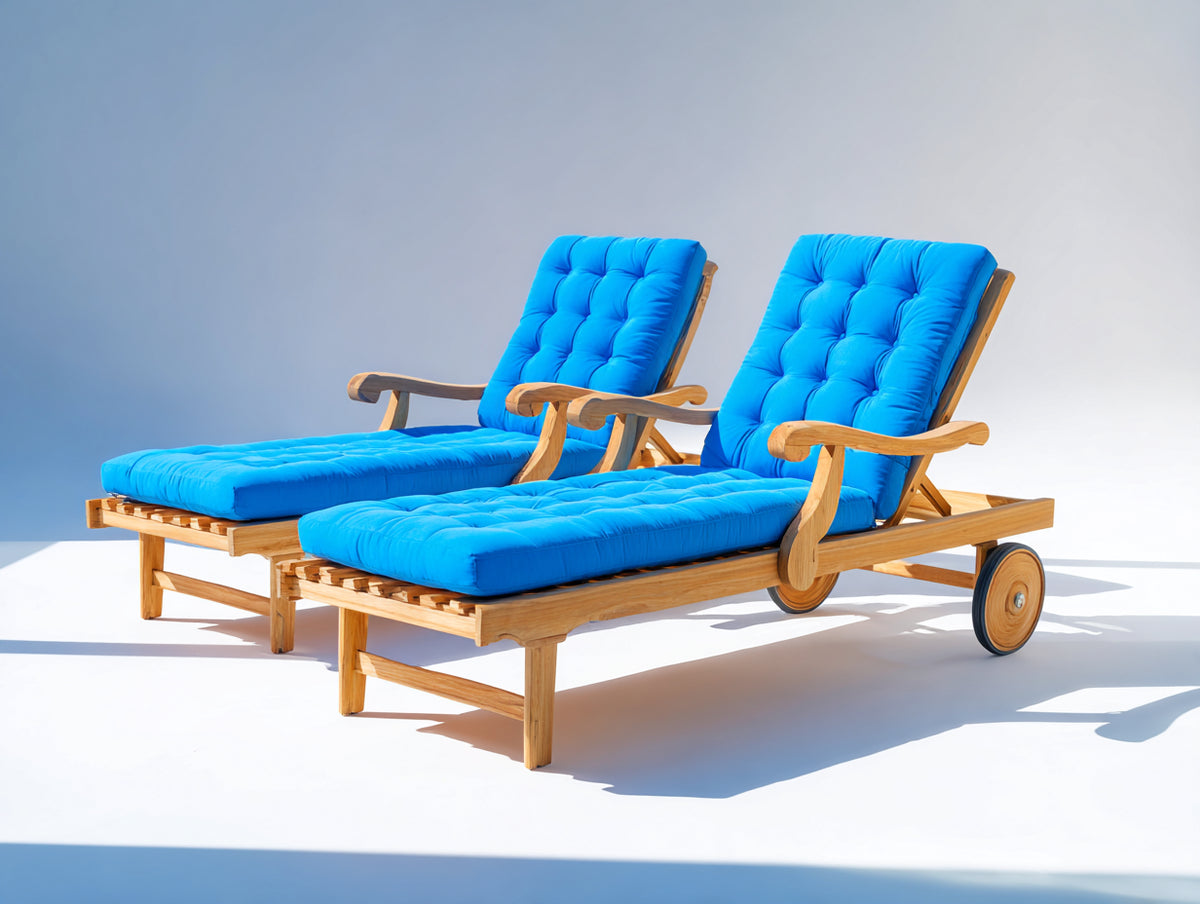 Lettino prendisole - Legno-Tessuto - 205x72x96 cm - Blu-Naturale - Stile classico reclinabile