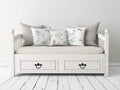 Divano letto - Legno - 205x98x91 cm - Bianco - Stile classico con cassetti contenitore