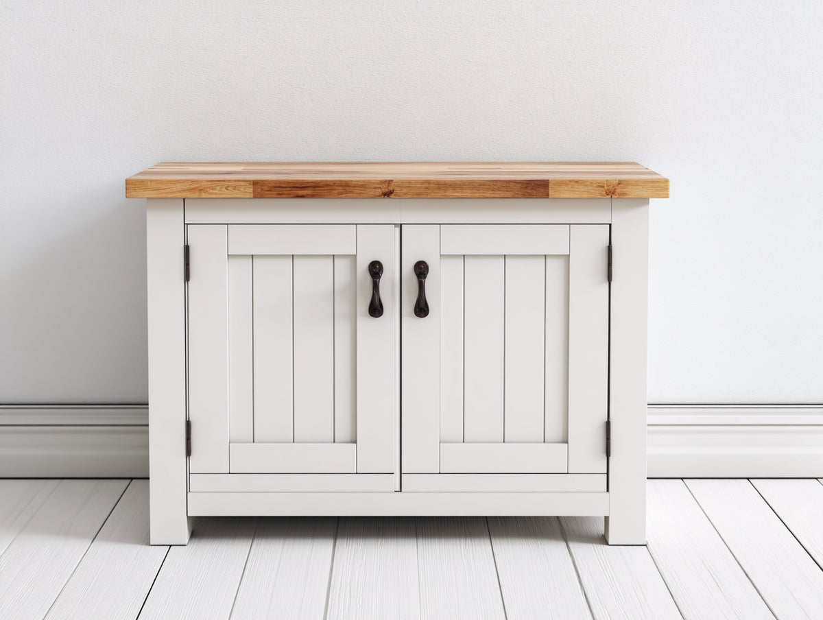 Credenza - Legno - 88x40x82 cm - Bianco-Legno naturale - Stile country moderno