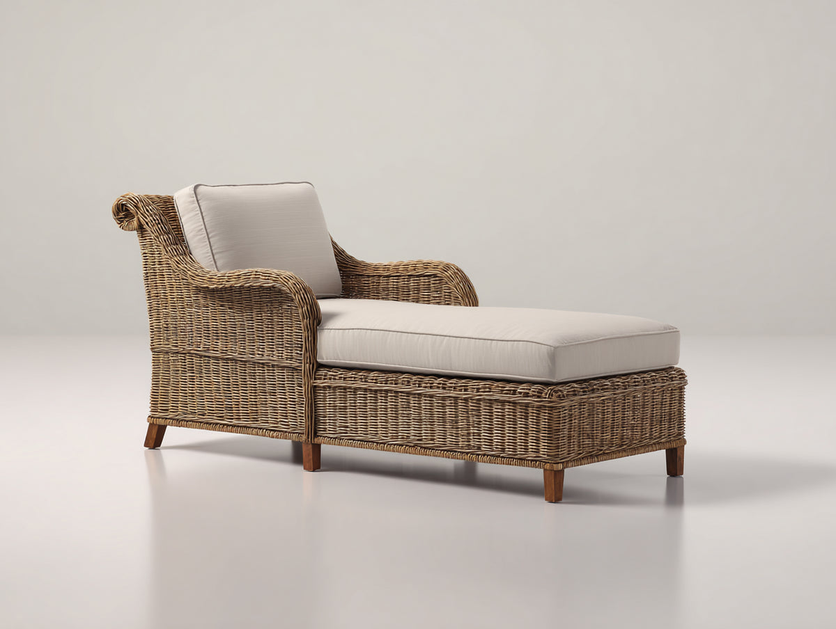 Lettino prendisole - Rattan-Tessuto - 188x82x87 cm - Marrone chiaro-Beige - Stile tradizionale